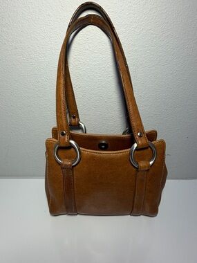 Nine West Vintage Classic Brown Leather Small Purse with Silver Ring Details